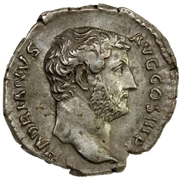ROMAN EMPIRE: Hadrian, 117-138 AD, AR denarius (3.18g), Rome, 136 AD, Choice VF