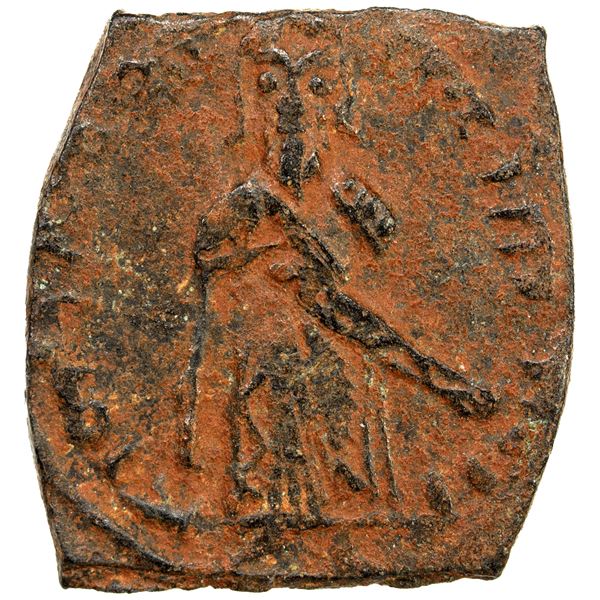 ARAB-BYZANTINE: Standing Caliph, ca. 692-697, AE fals (3.91g), Halab, VF