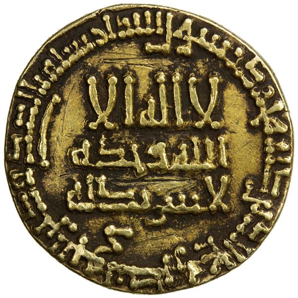 ABBASID: al-Mahdi, 775-785, debased AV dinar (2.49g), NM, AH166, VF