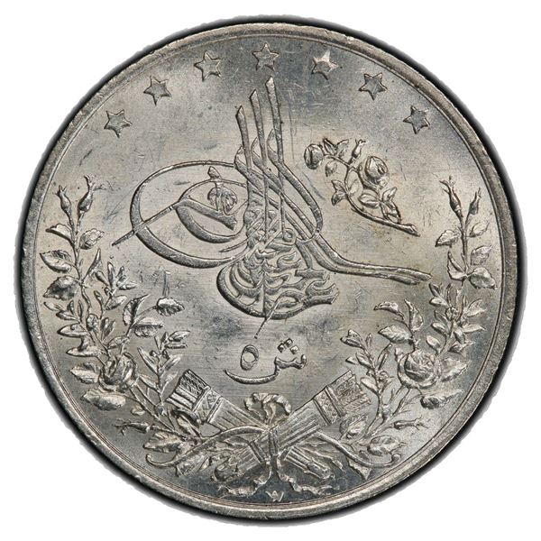 EGYPT: Abdul Hamid II, 1876-1909, AR 5 qirsh, AH1293 year 15-W, PCGS MS63