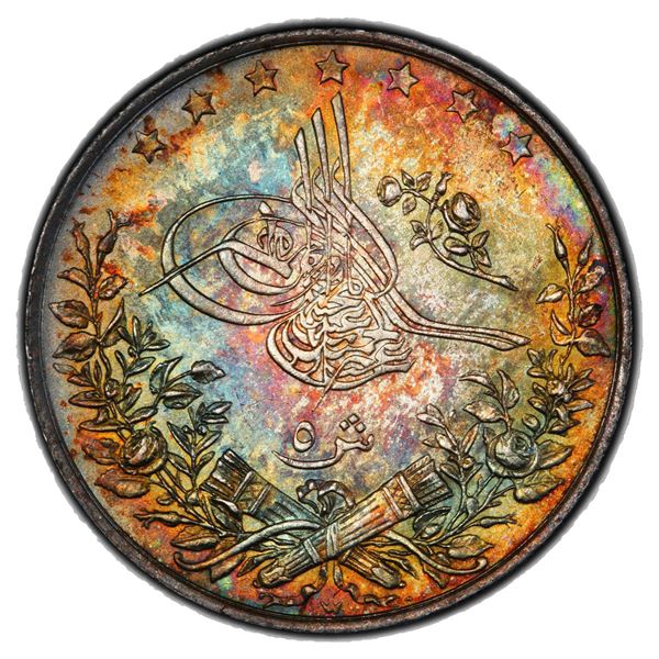 EGYPT: Abdul Hamid II, 1876-1909, AR 5 qirsh, Misr, AH1293 year 17, PCGS MS65