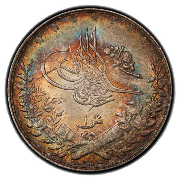 EGYPT: Mehmet V, 1908-1918, AR qirsh, AH1327 year 3-H, PCGS MS65