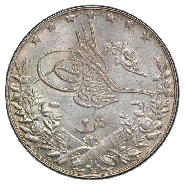 EGYPT: Mehmet V, 1908-1918, AR 2 qirsh, AH1327 year 2-H, PCGS MS65
