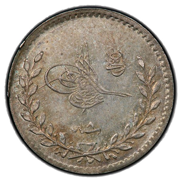 TURKEY: Abdul Hamid II, 1876-1909, AR 20 para, Kostantiniye, AH1293 year 8, PCGS MS65