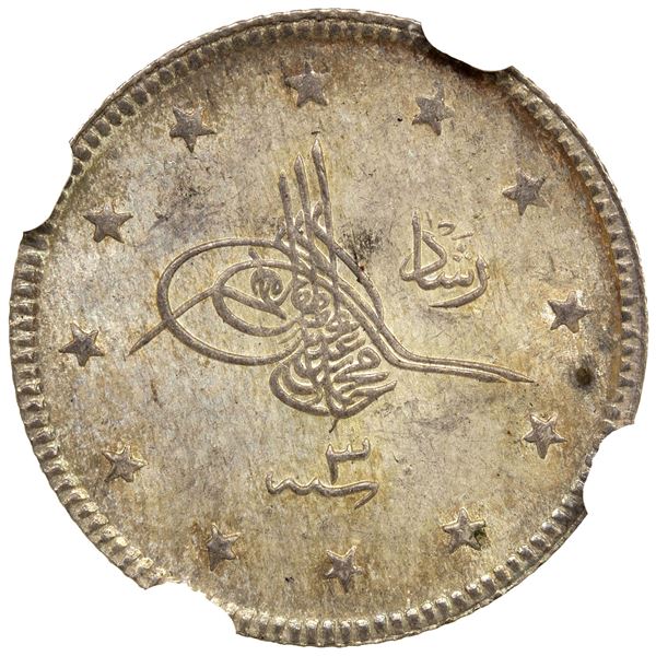 TURKEY: Muhammad V, 1909-1918, AR 2 kurush, AH1327 year 3, NGC MS65