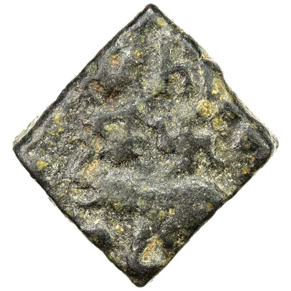 SATAVAHANA: Anonymous, ca. 1st century AD, AE square unit (1.74g), VF