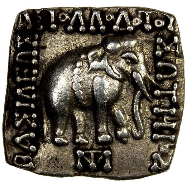 INDO-GREEK: Apollodotus I, ca. 180-160 BC, AR square drachm (2.37g), choice VF