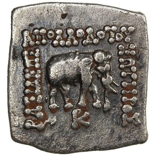 INDO-GREEK: Apollodotus I, ca. 180-160 BC, AR square drachm (2.38g), pleasing VF