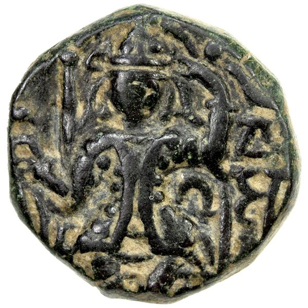 KUSHAN: Vasu Deva II, ca. 290-310, AE small unit ("didrachm") (4.81g), choice VF