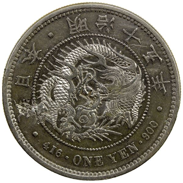 CHINESE CHOPMARKS: JAPAN: Meiji, 1868-1912, AR yen, year 15 (1882), AU