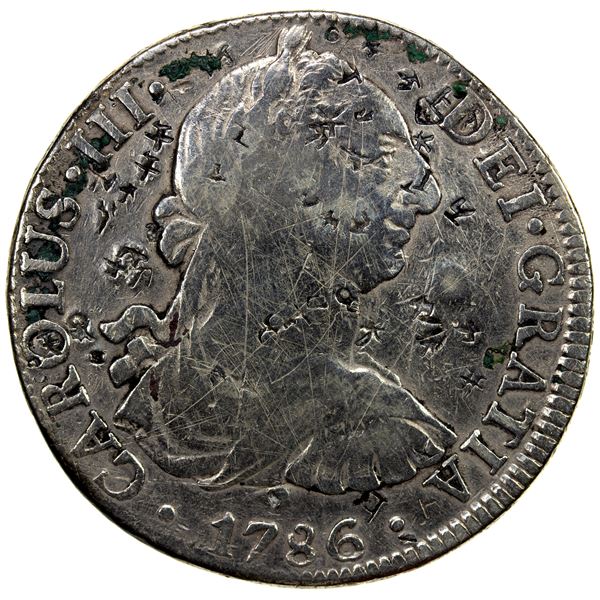 CHINESE CHOPMARKS: MEXICO: Carlos III, 1759-1788, AR 8 reales, 1786-Mo, VG-F