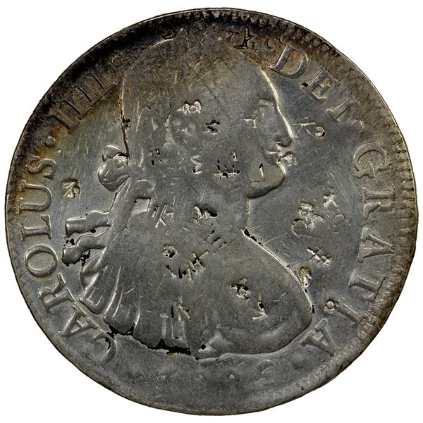 CHINESE CHOPMARKS: MEXICO: Carlos IV, 1788-1808, AR 8 reales, 1805-Mo, VG