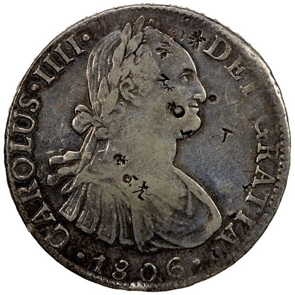 CHINESE CHOPMARKS: MEXICO: Carlos IV, 1788-1808, AR 8 reales, 1806-Mo, F-VF