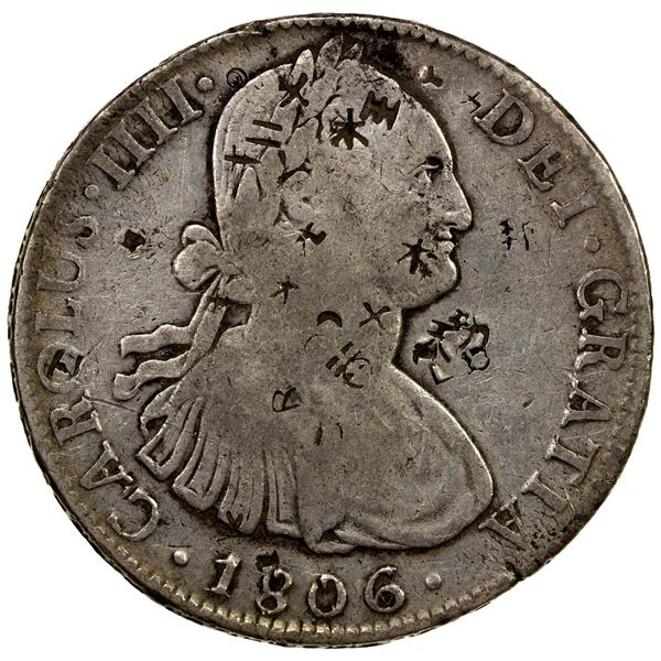 CHINESE CHOPMARKS: MEXICO: Carlos IV, 1788-1808, AR 8 reales, 1806-Mo, Fine