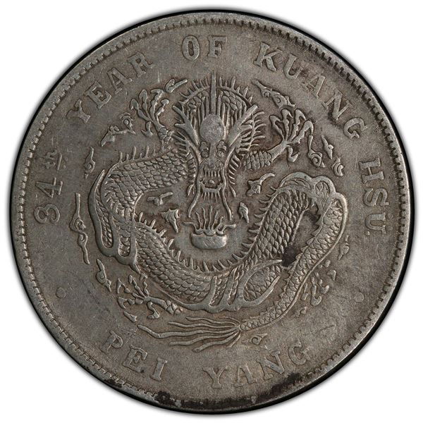 CHIHLI: AR dollar, Peiyang, Tientsin, year 34 (1908), PCGS VF details