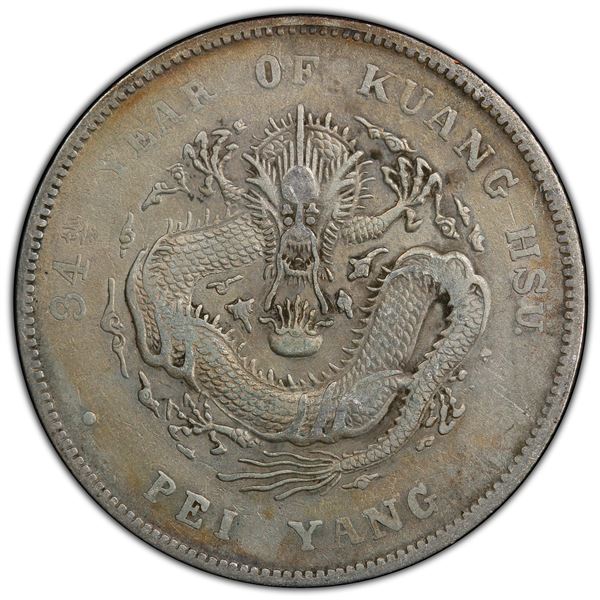 CHIHLI: AR dollar, Peiyang, Tientsin, year 34 (1908), PCGS VF details
