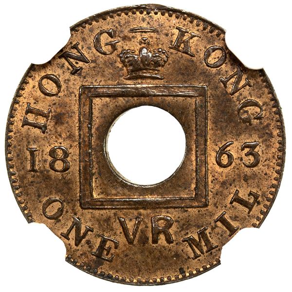 HONG KONG: Victoria, 1840-1901, AE mil, 1863, NGC MS64 RB