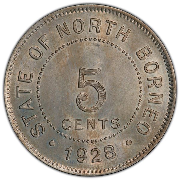 BRITISH NORTH BORNEO: 5 cents, 1928-H, PCGS MS64