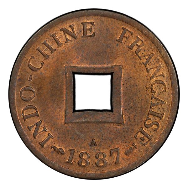 FRENCH INDOCHINA: AE 2 sapeque, 1887-A, PCGS MS64 RB