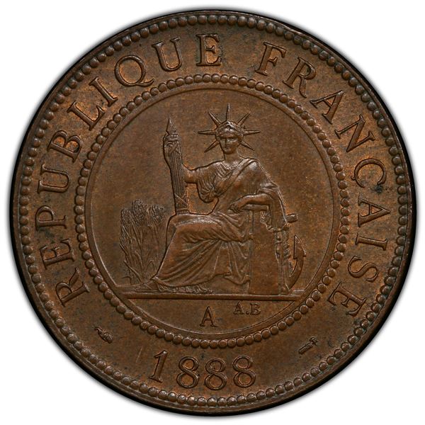 FRENCH INDOCHINA: AE centime, 1888-A, PCGS MS64 BN