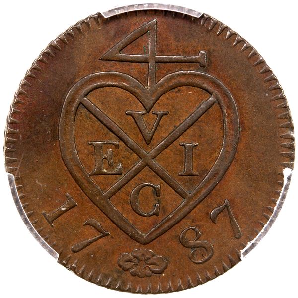 SUMATRA: AE 2 keping, 1787/AH1202, PCGS AU58