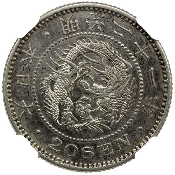 JAPAN: Meiji, 1868-1912, AR 20 sen, year 21 (1888), NGC AU55