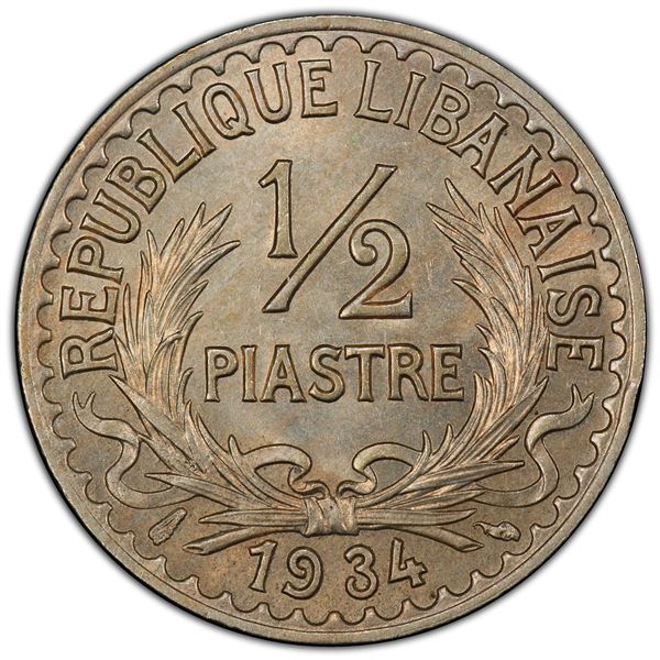LEBANON: French Mandate, ½ piastre, 1934, PCGS MS64