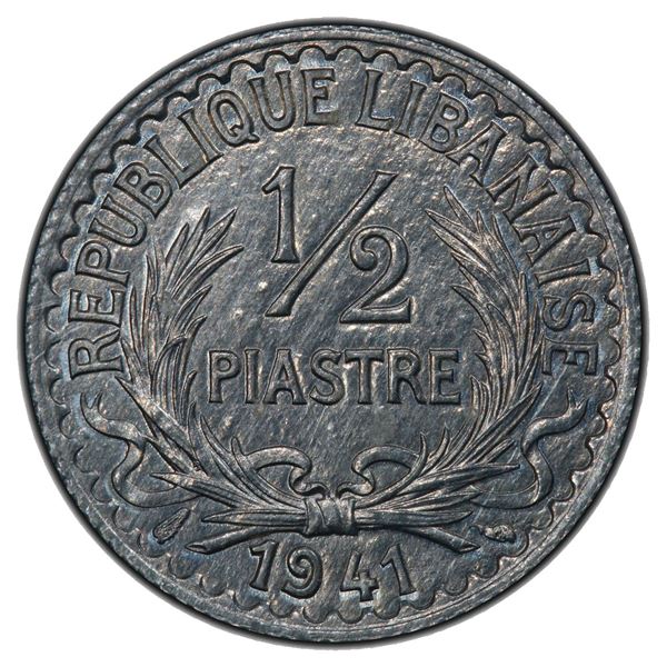 LEBANON: Republic, zinc ½ piastre, 1941, PCGS MS63