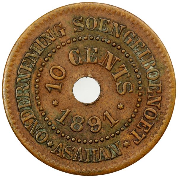 NETHERLANDS EAST INDIES: Sumatra, AE 10 cents, 1891, VF-EF