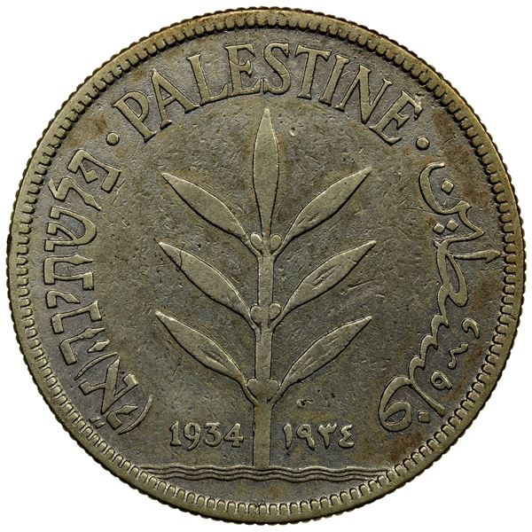 PALESTINE: British Mandate, AR 100 mils, 1934, F-VF