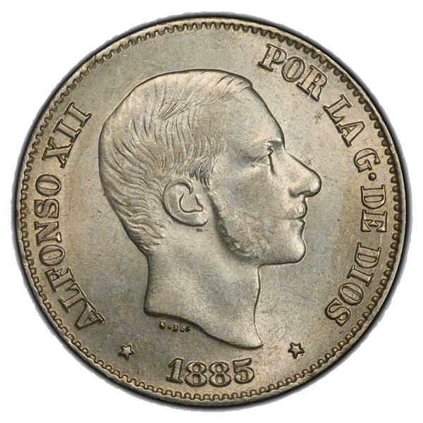 PHILIPPINES: Alfonso XII, 1874-1885, AR 50 centimos, 1885, PCGS MS62