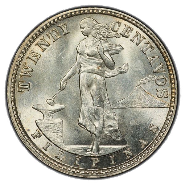 PHILIPPINES: U.S. Territory, AR 20 centavos, 1918-S, PCGS MS65