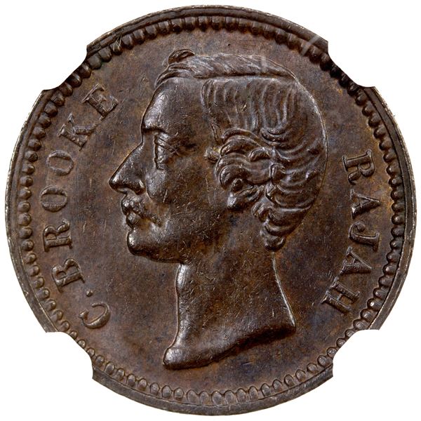 SARAWAK: AE ¼ cent, 1896-H, NGC MS63 BN