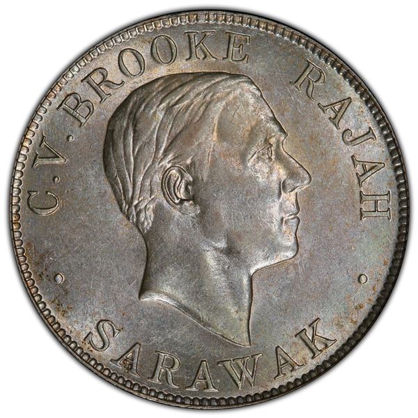SARAWAK: Charles V. Brooke, 1917-1946, AR 50 cents, 1927-H, PCGS AU58
