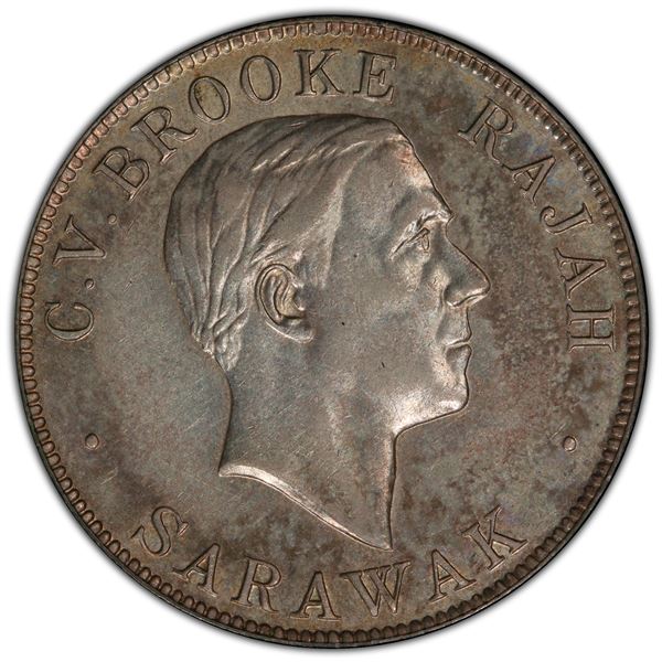 SARAWAK: Charles V. Brooke, 1917-1946, AR 50 cents, 1927, PCGS AU55
