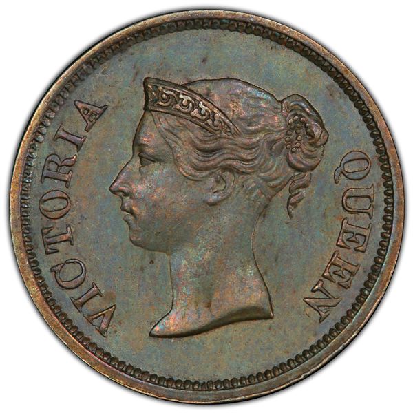 STRAITS SETTLEMENTS: AR ¼ cent, 1845, PCGS MS63 BN