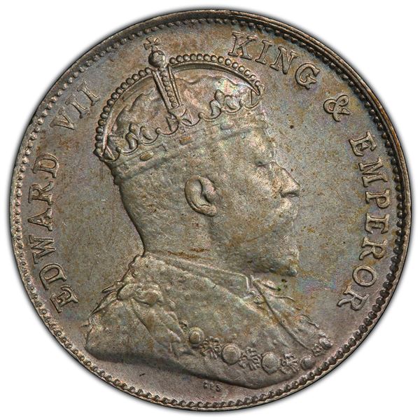 STRAITS SETTLEMENTS: AR 20 cents, 1910-B, PCGS MS62