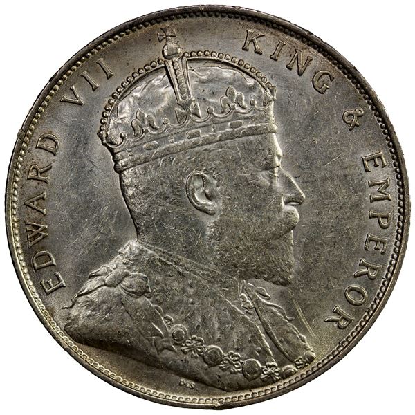 STRAITS SETTLEMENTS: AR dollar, 1907, AU