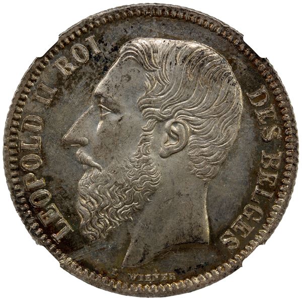 BELGIUM: Leopold II, 1865-1909, AR 2 francs, 1867, PCGS MS65