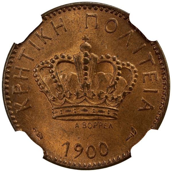 CRETE: George I, 1900-1913, AE 2 lepta, 1900, PCGS MS65 RD