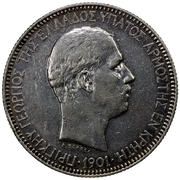 CRETE: George, of Greece, 1898-1906, AR 5 drachmai, 1901, EF