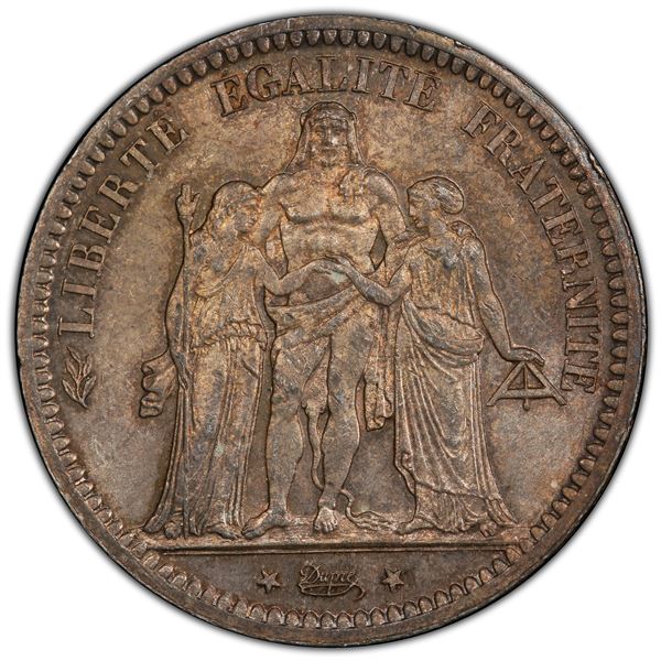 FRANCE: Third Republic, AR 5 francs, 1873-A, PCGS MS64 +