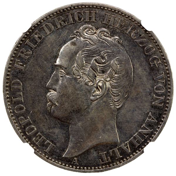 ANHALT-DESSAU: Leopold IV Frederick, 1817-1871, AR thaler, 1863-A, NGC UNC details