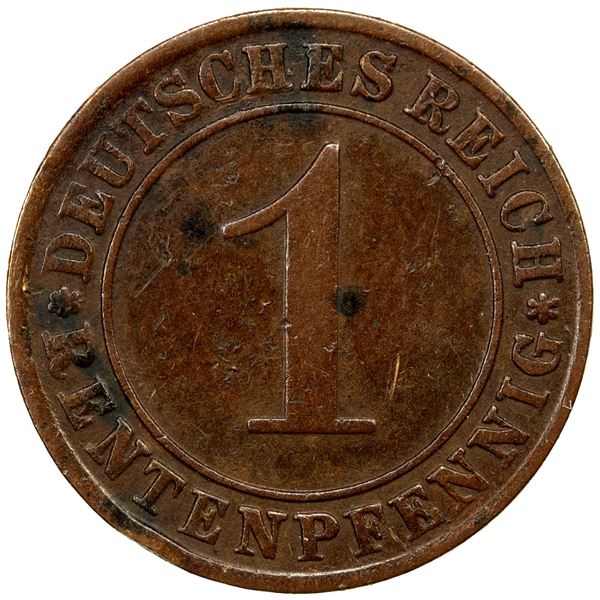 GERMANY: Weimar Republic, AE rentenpfennig, 1924-E, VF