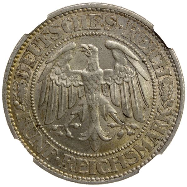 GERMANY: Weimar Republic, AR 5 reichsmark, 1928-A, NGC AU58