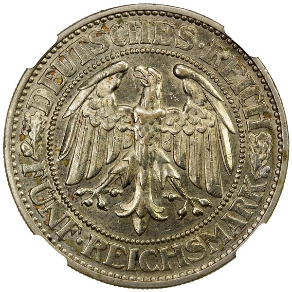 GERMANY: Weimar Republic, AR 5 reichsmark, 1928-G, NGC UNC details