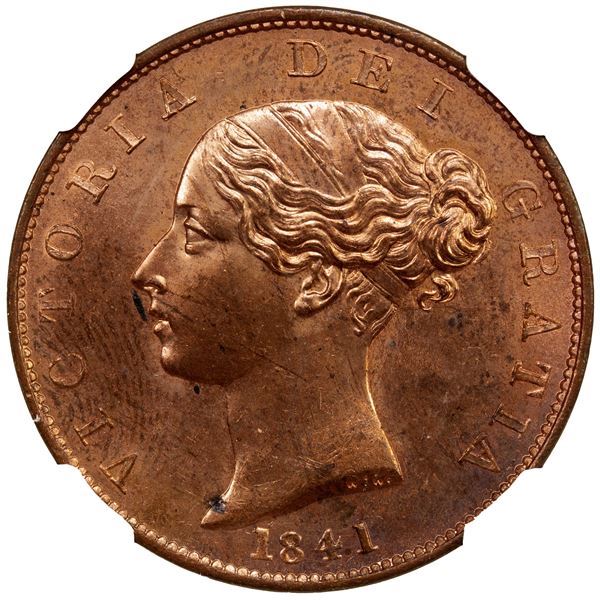 GREAT BRITAIN: Victoria, AE halfpenny, 1841, NGC MS65 RB