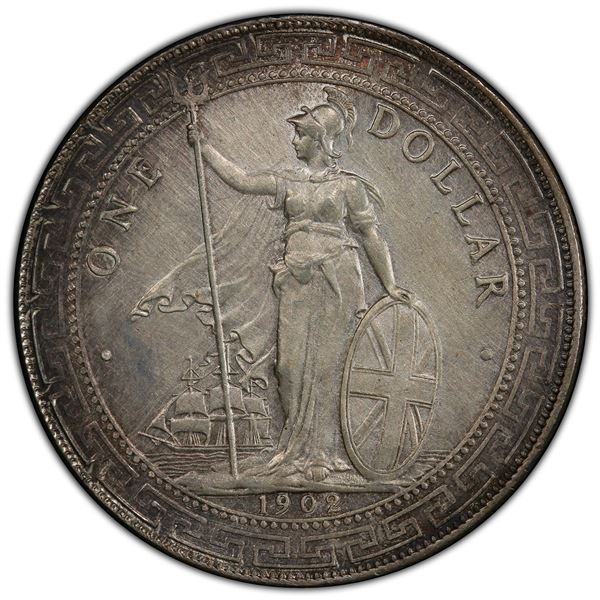 GREAT BRITAIN: AR trade dollar, 1902-B, PCGS AU details