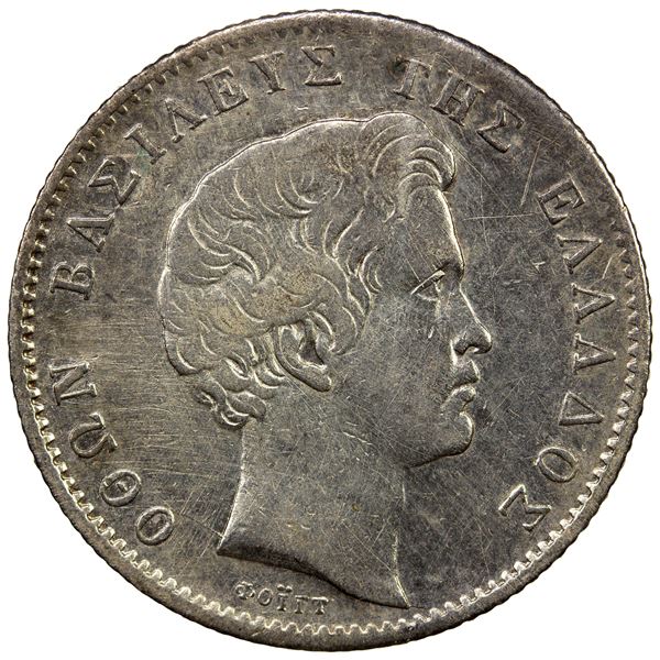 GREECE: Othon, 1832-1862, AR drachma, 1834-A, VF