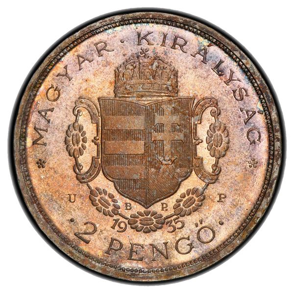HUNGARY: AR 2 pengo, 1935-BP, PCGS Proof 66